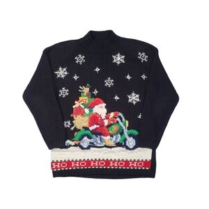*VERY RARE* Vintage 90s Tiara International Christmas Santa Biker Sweater Medium